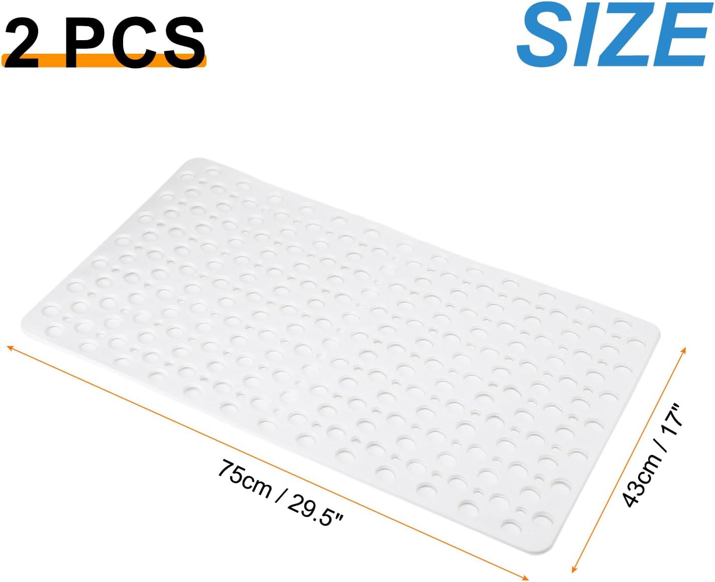 HARFINGTON 2pcs Nonslip Bathtub Mat 29.5"x17" TPE Anti-Slip Washable Tub Shower Mats with Suction Cups and Drain Holes for Bathroom Kitchen Bathtub Treads Stairs, White