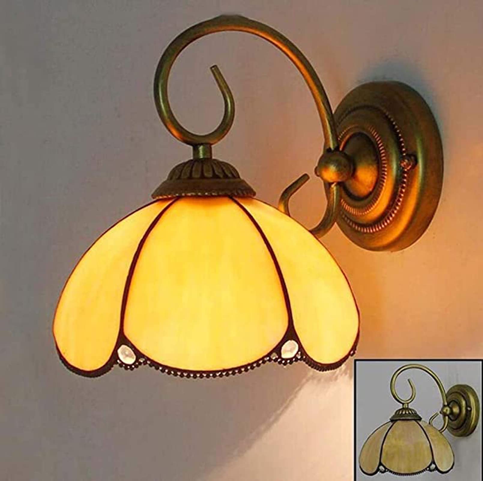 Lámpara De Pared, Iluminación De Estilo Tiffany, Pantalla De Vidrio Retro, Lámpara De Pared De Bronce, Interior De La Sala De estar