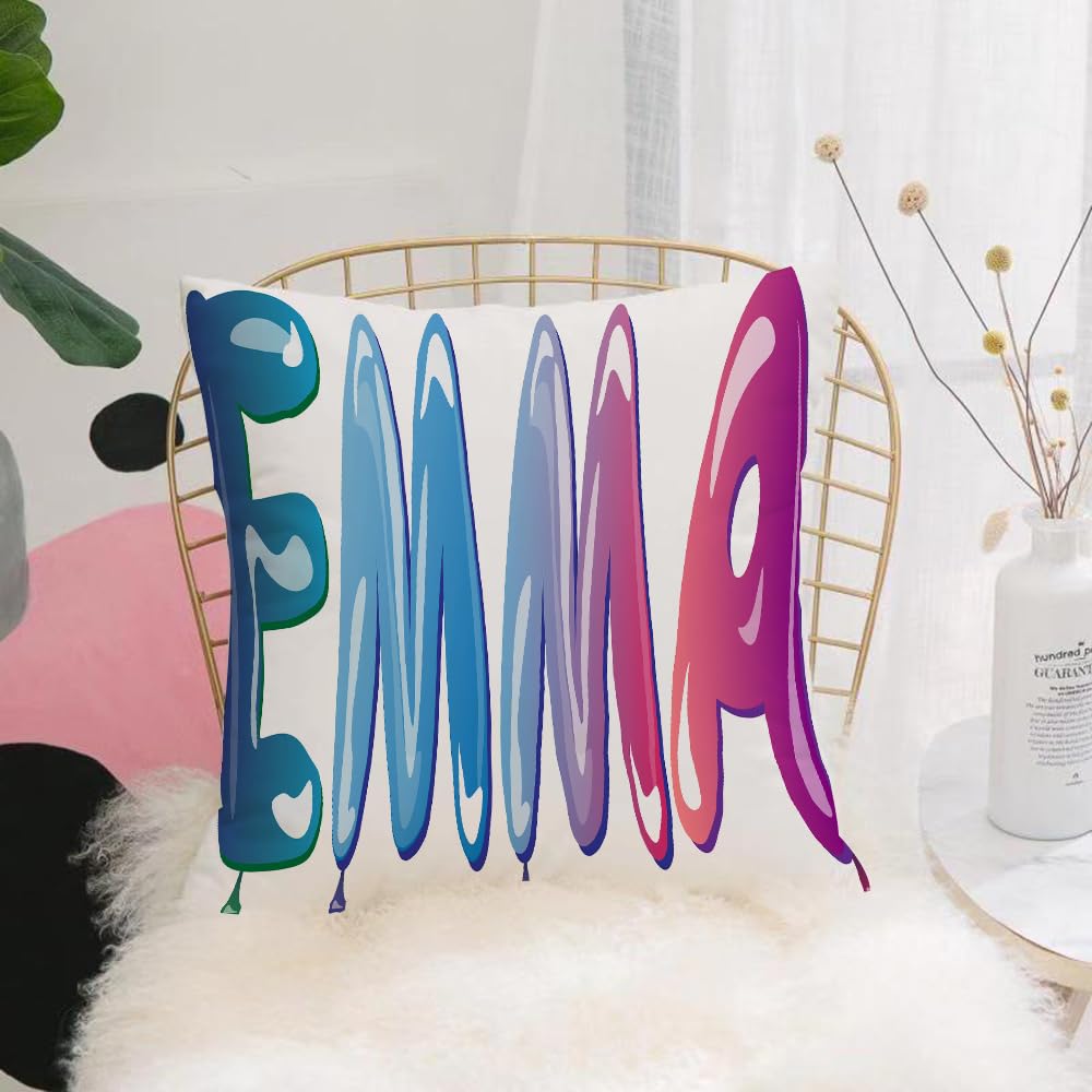 HYOSXW Cushion Cover,Throw Pillow Case Home Decorative for Living Room Bedroom Sofa Chair 16X16 Inch,Emma, feminine girl name design with ornate balloons, illust,Pillowcase 40X40cm