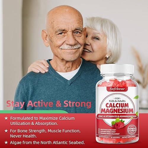 Miniatura 6 de softbear Gomitas de calcio y magnesio y zinc para mujeres, suplemento de calcio y magnesio de alta absorción Calcio 600 mg con vitamina D3 para