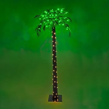 6 Artificial Palm Tree Christmas Tree, 128 LED Lights with Remote Control, Dimmer and Timer Light Up Palm Trees for Outside Patio