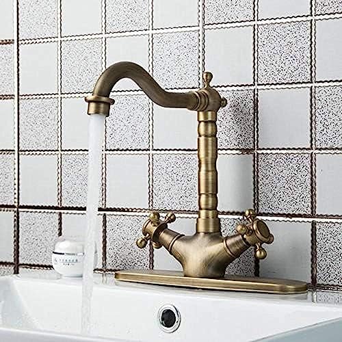 Mélangeur lavabo YRYRYW laiton antique double poignée avec plaque et flexibles