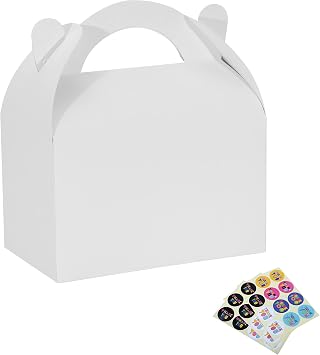 Bssay 30 Pack Party Favor Treat Boxes,Goodie Boxes,Gable Paper Gift Boxes with Handles Perfect for Birthday Party,Wedding,Christmas,Baby Shower 6.5 x 4 x 4 Inches White