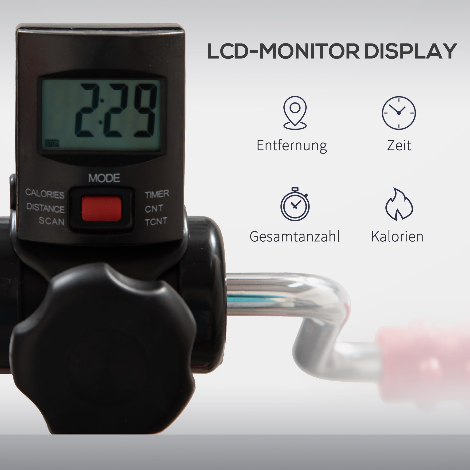 HOMCOM Pedaltrainer für Senioren Höhen- und Längenverstellbar Mini Heimtrainer mit Griff LCD Display Befestigungsband Anti-Rutsch-Matte Arm- und Beintrainer Bewegungstrainer Mini Bike für Zuhause Büro