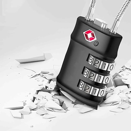 Miniatura 3 de Candados de equipaje aprobados por la TSA, cerradura de cable de viaje de combinación resistente, candados de 3 dígitos reiniciables de aleación de