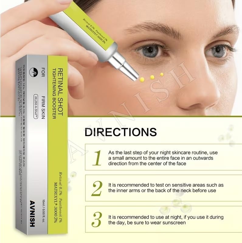 Image of AVNISH Retinal Shot Tightening Booster with 0.1% Retinal, Matrixyl & Niacinamide | Wrinkles & Fine Lines, Pore Minimizer, Firmer Skin, Glow Anti-Aging Night Korean Face Serum Beige Look Younger (15ml)