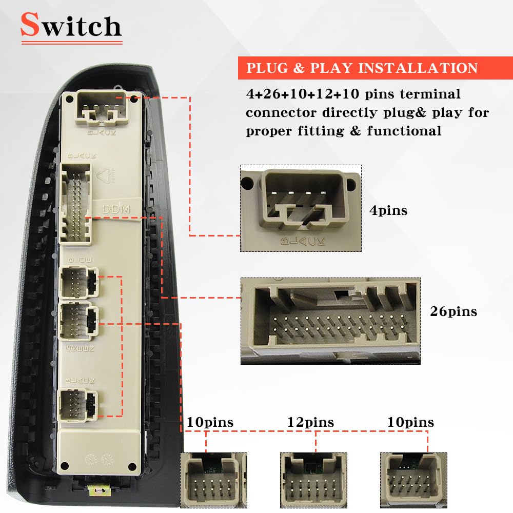 HUOEPU Driver Side Door Lock And Power Window Switch Assembly Fit For Cadillac Escalade 2003-2006, For Chevy Avalanche Silverado Suburban Tahoe, For GMC Sierra Yukon XL 2003-2007, Replace 15883320