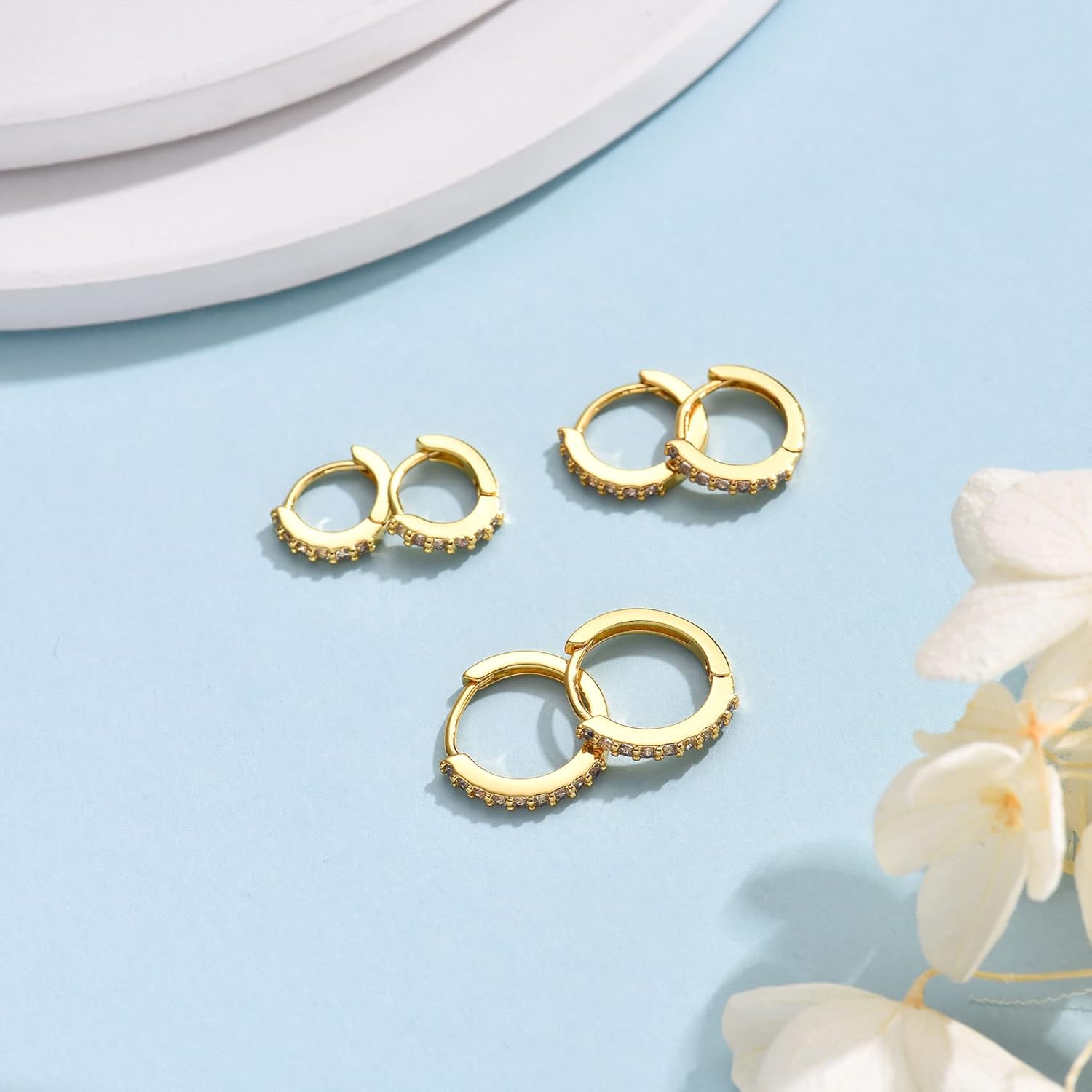 Silver Huggie Hoop Earrings for Women, 3 Pairs Tiny Hypoallergenic Sterling Silver Cartilage Hoops | 14k Gold Small Cubic Zirconia Cuff Earrings Mini Piercing Jewelry (6/8/10/12mm) - Image 6