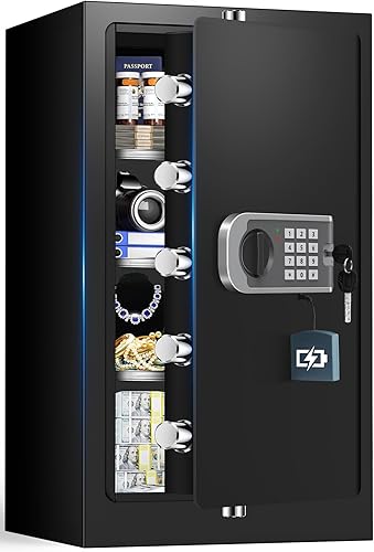 Caja fuerte de 29.53 pulgadas de alto, caja fuerte para el hogar, resistente al agua y al fuego, caja fuerte digital de seguridad con llave de