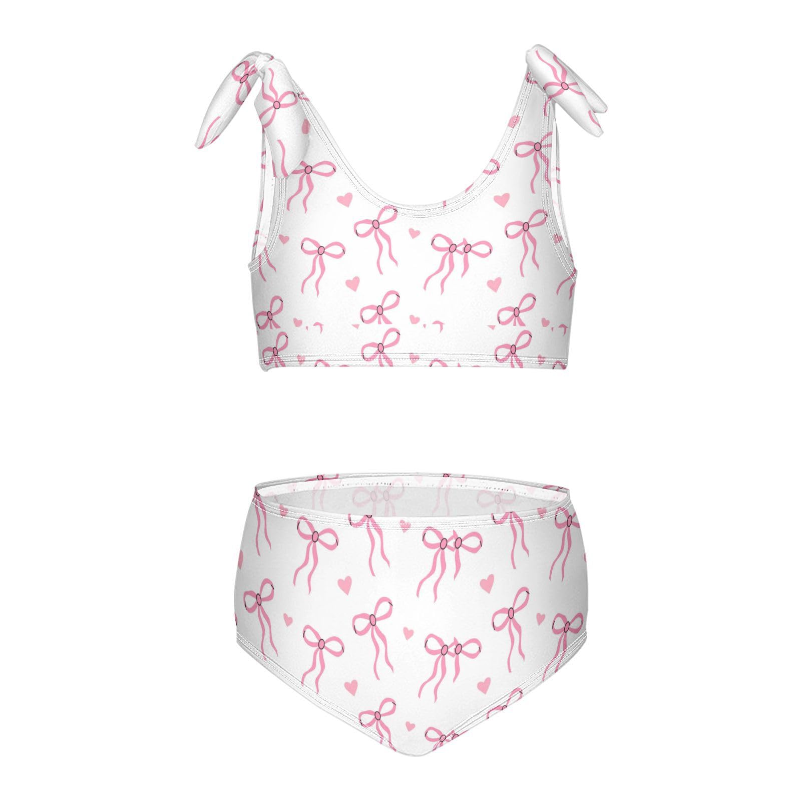 Wusikd Pink Bows Girls Swimsuits Two Piece Hearts Ribbons Swimwear Bikini Set for for Girls Size 7-8T