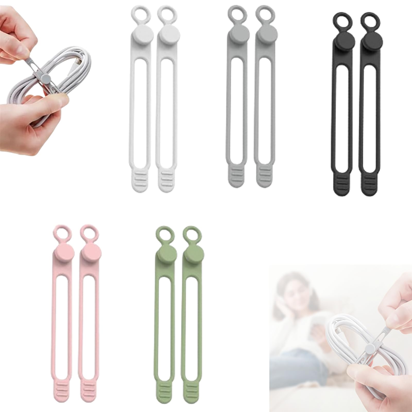 Data Cable Organizer, 2026 Upgrade Silicone Headphone Organizers, Silicone Cable Ties Reusable Cable Management Organizers Multipurpose Elastic Cord