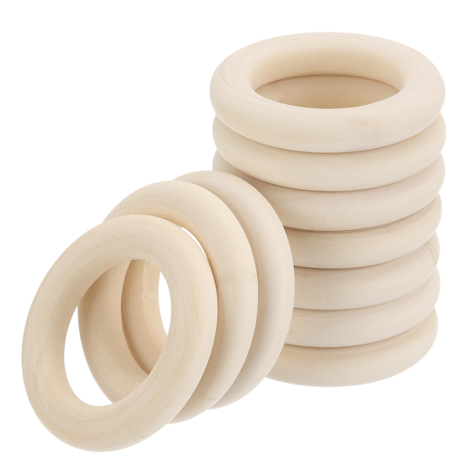 MECCANIXITY 70pcs 1.6" Unfinished Wooden Rings Smooth Natural Wood Macrame Rings for Curtain Connectors DIY Crafts Knitting Decoration Jewelry Making