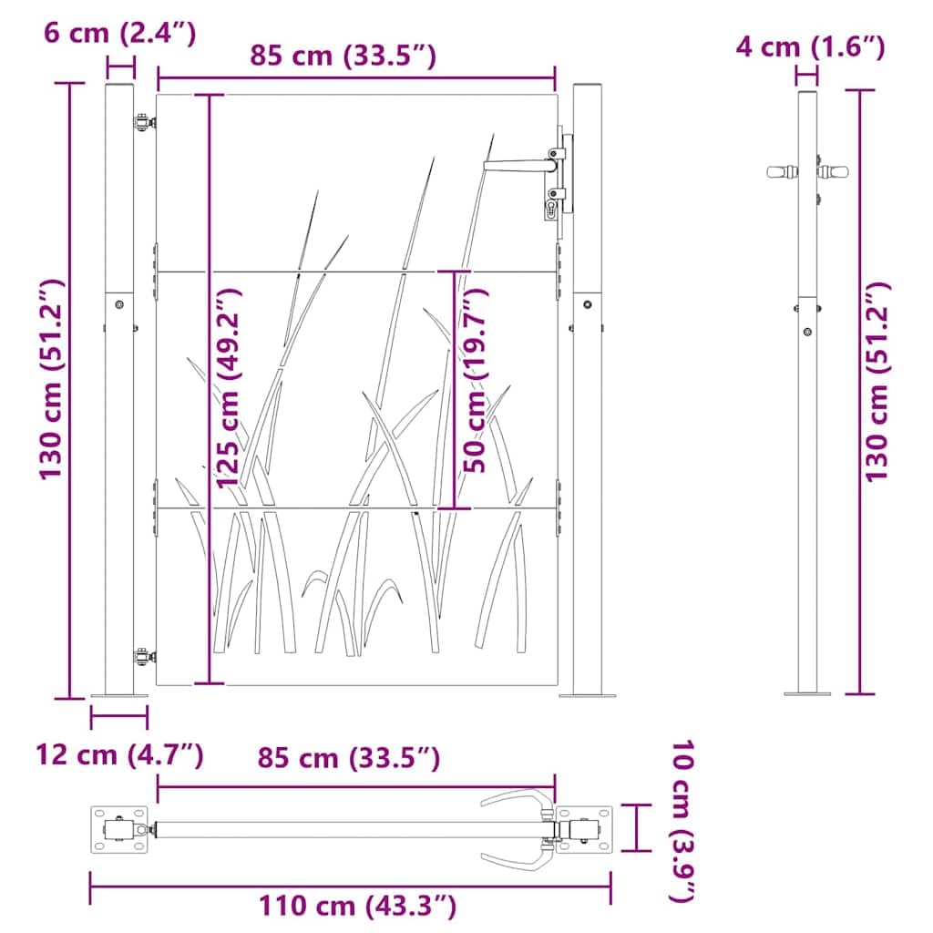 vidaXL Brama ogrodowa 110 x 130 cm Stal Malowana Proszkowo Zamykane