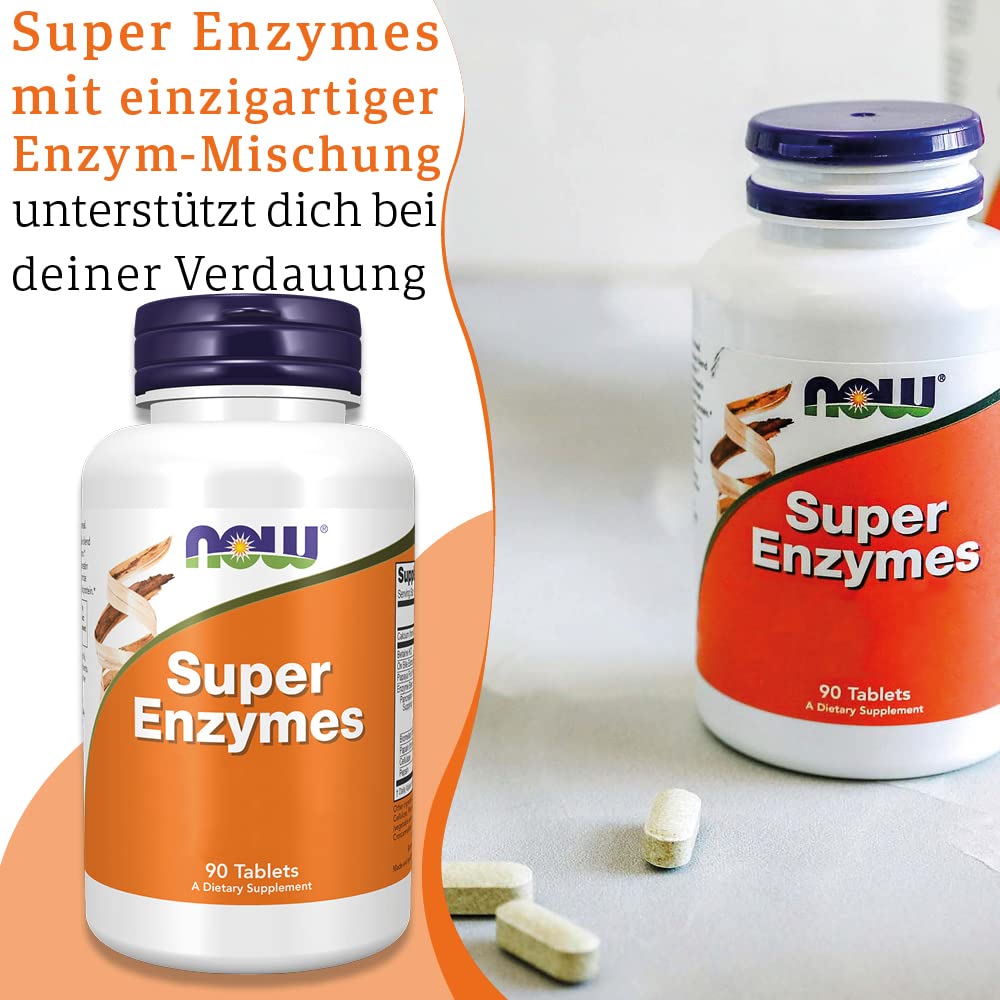 Now Foods, Super Enzyme, 90 Tabletten, Laborgeprüft, Hochdosiert, Calcium, Glutenfrei, Sojafrei, Ohne Gentechnik