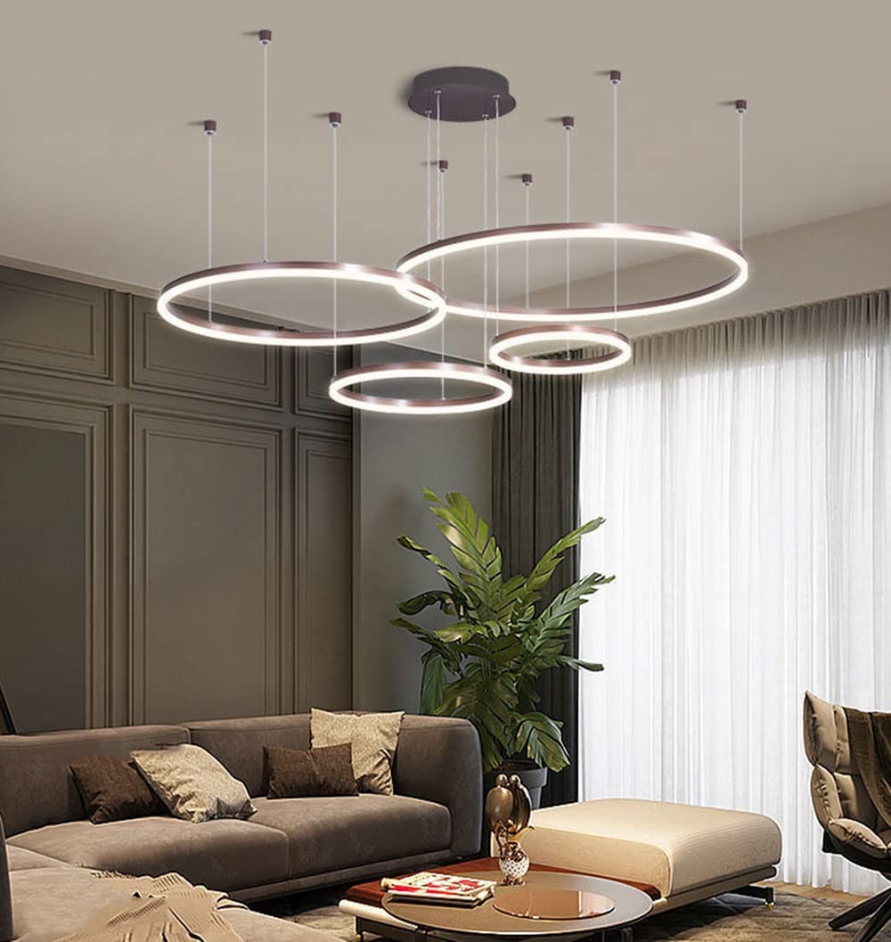 Moderna lampada a sospensione a LED, 4 anelli collezione di vernice oro, applique a sospensione a luce regolabile Lampadario a soffitto moderno, dimmerabile con telecomando 3000K-6000K - 68W (