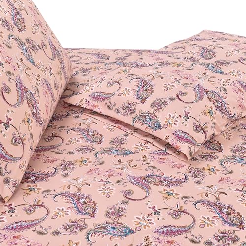 Elegant Comfort Luxury Soft Bed Sheets Paisley Pattern - 1500 Premium Hotel Quality Microfiber Softness Wrinkle and Fade Resistant (6-Piece) Bedding Set, King, Paisley Coral