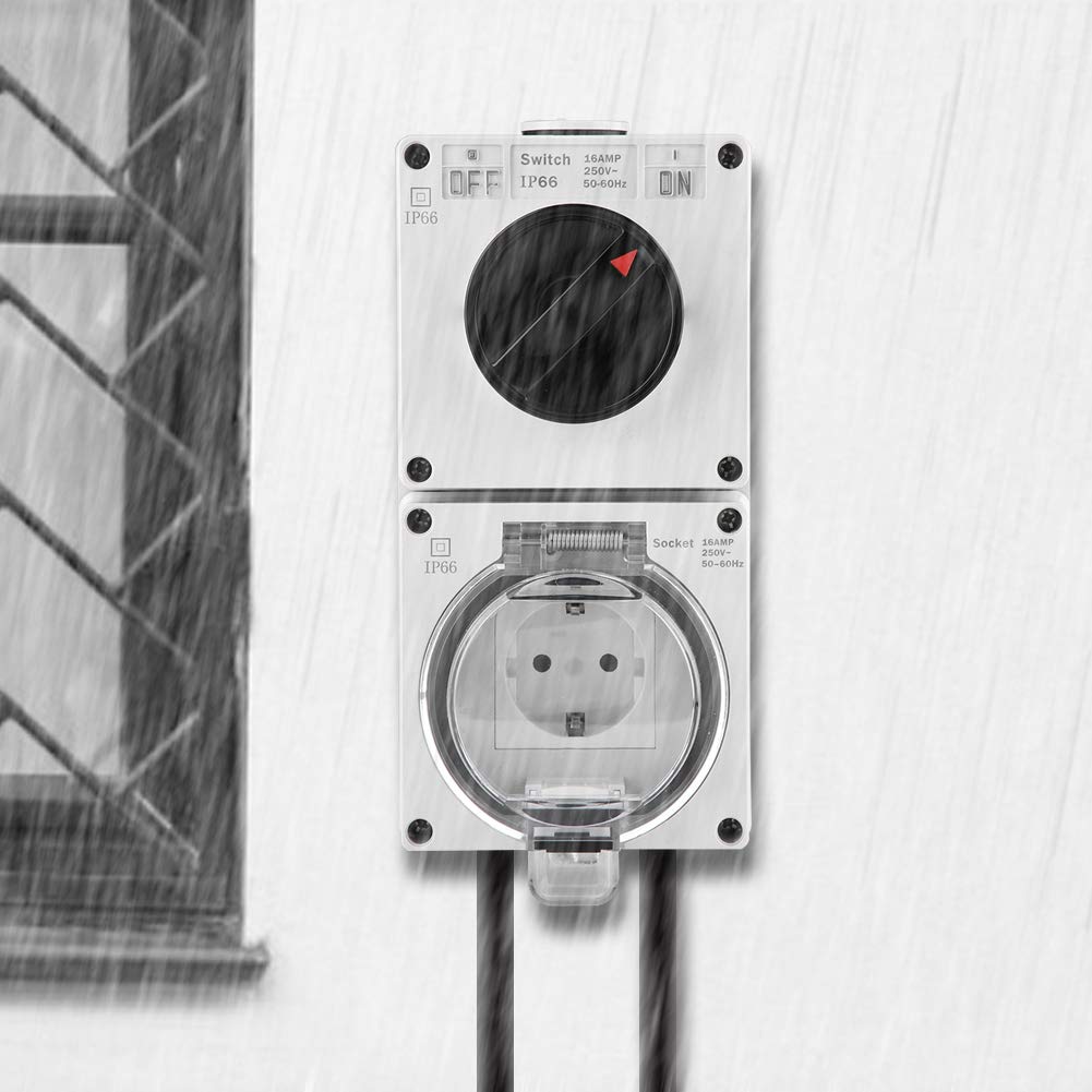 Presa a muro impermeabile IP66 con interruttore, presa esterna resistente alle intemperie per illuminazione e dispositivi elettrici, installazione semplice e