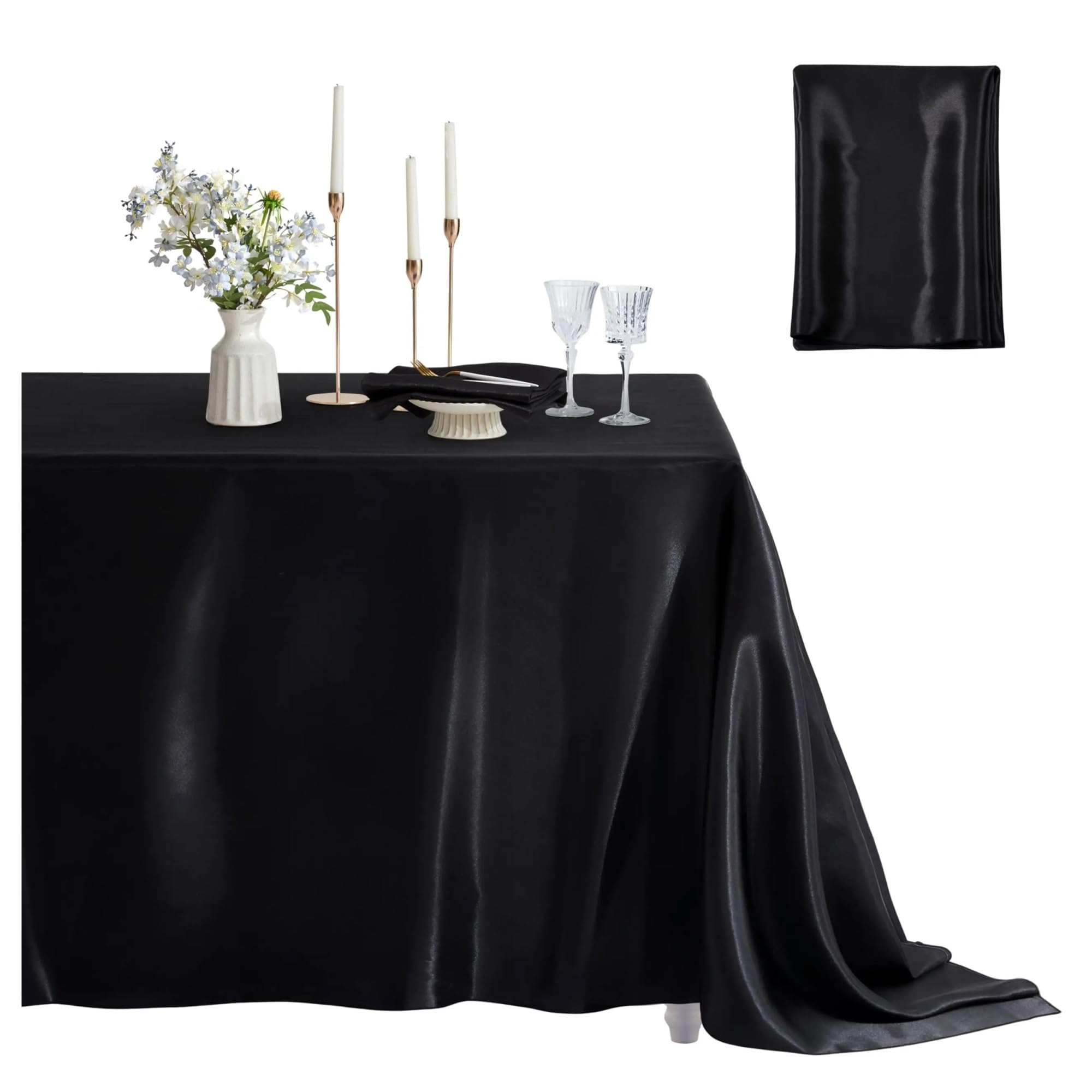 LuMOUzhou Reusable Rectangle Satin Tablecloth Satin Tablecloth Rectangle Multicolor Dining Wedding Party Banquet, 145x260cm(Black)