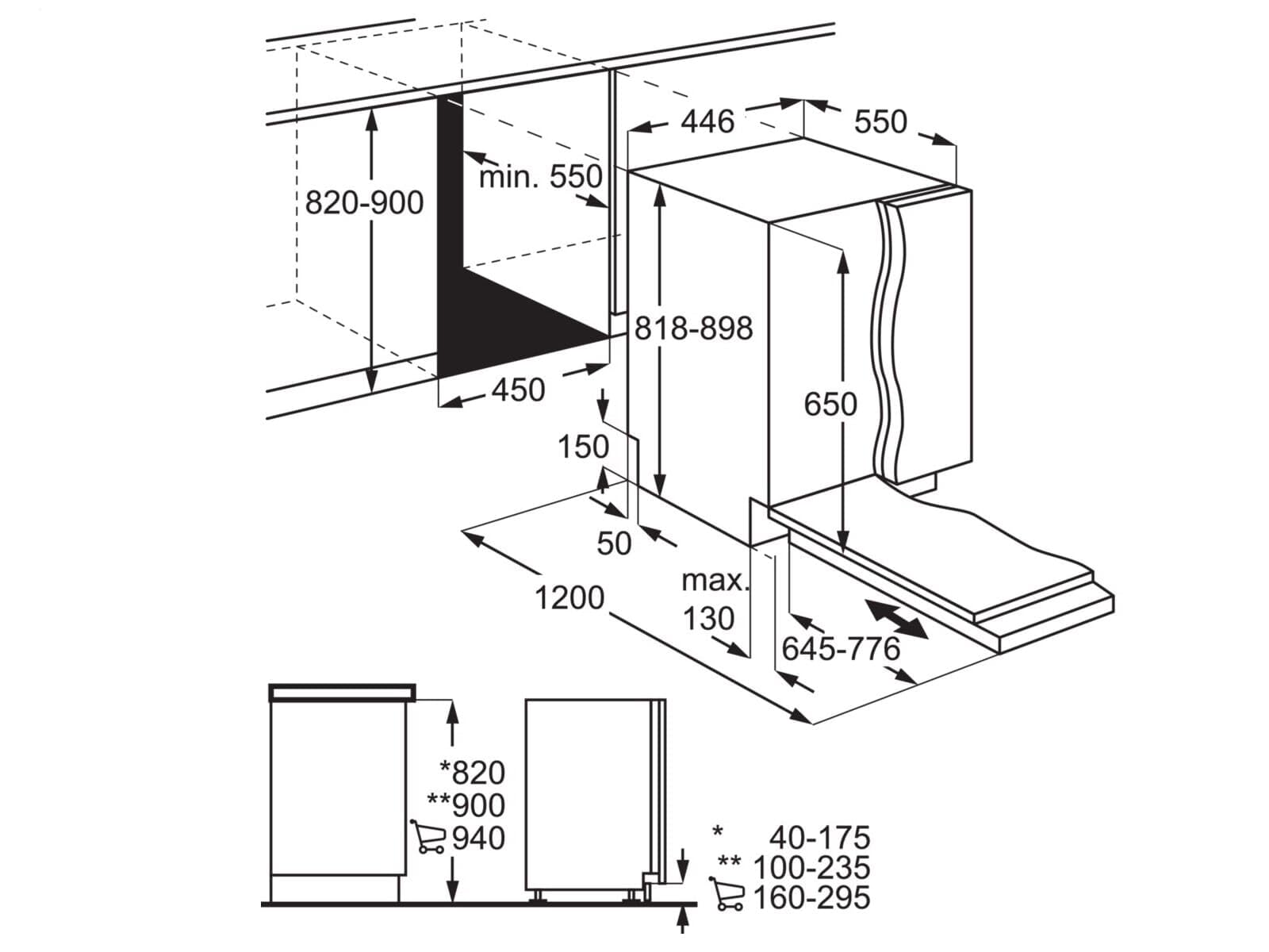 AEG Lavavajillas empotrable de acero inoxidable totalmente integrado, 10 placas, 45 cm de ancho, tecnología AirDry