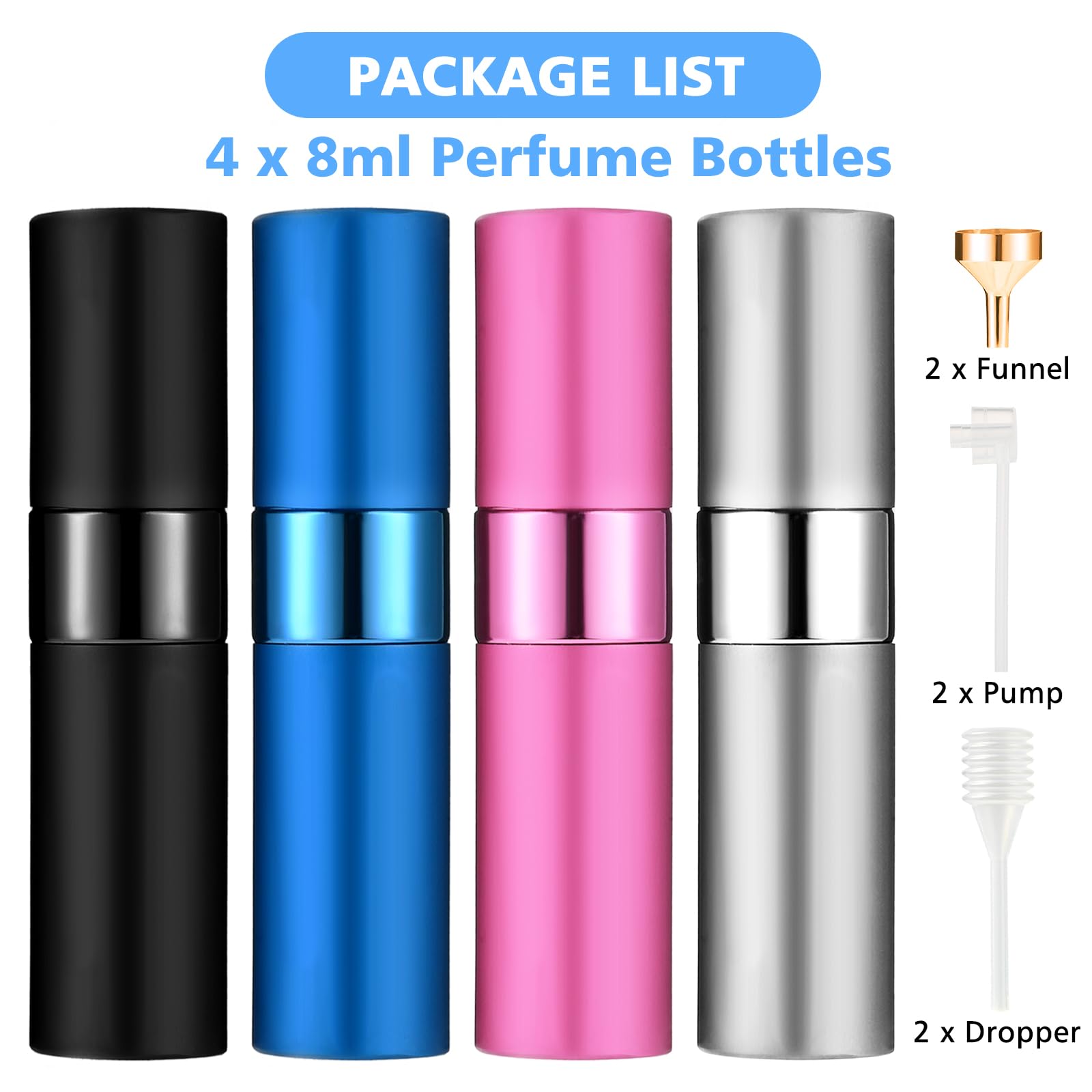 Set 3 Flaconi Spray Da Viaggio Ricaricabili 8ml – In Alluminio E Vetro Per Profumo – Regalo Idea Viaggio (nero/rosa/viola)