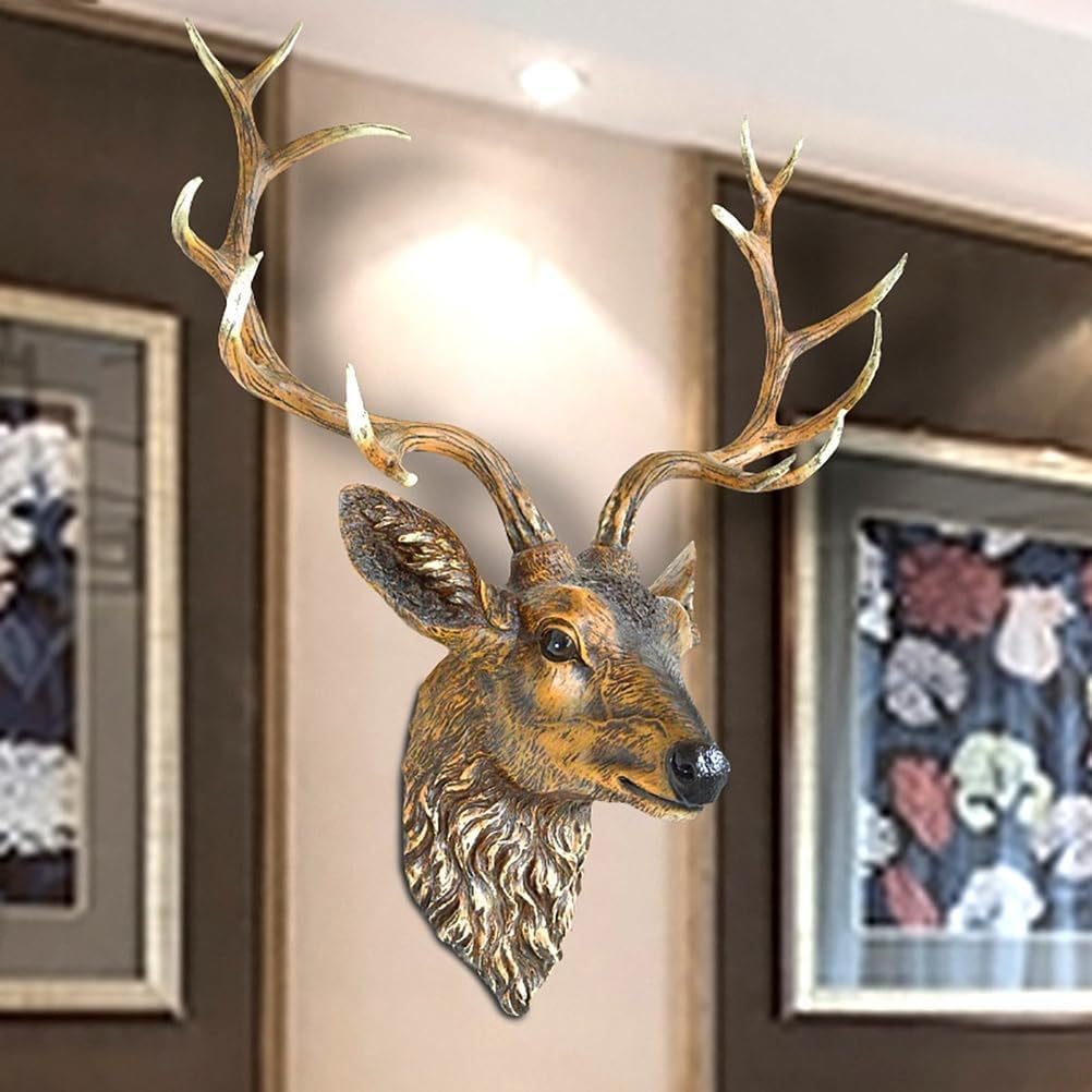 Retro sztuczny jeleń na ścianę, głowa jelenia mule, symulowana z żywicy, ornament trofeum myśliwskiego, sztuczna głowa jelenia, rzeźba ścienna do baru, hotelu