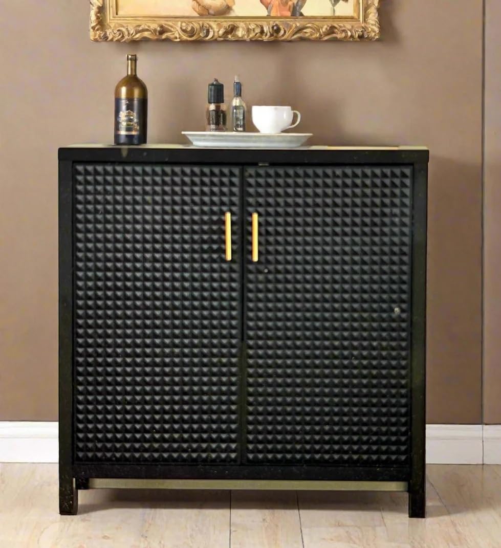 Rathkaar Wooden Sideboard Cabinet for Living Room, Solid Mango Wood Crockery Cabinet with 2 Doors & Shelf Storage, Bedroom Storage Unit, Black Finish, Kitchen Organizer, 85 x 40 x 85 Cm-picture-17