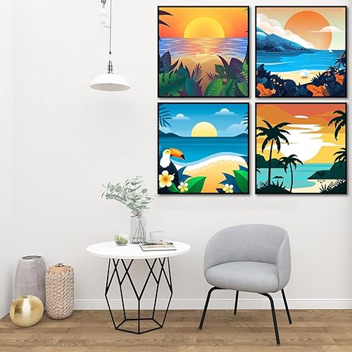 Miniatura 8 de AOSGEDY Paquete de 4 pinturas por números para adultos, pintura de paisaje por números para adultos o principiantes, pintura de playa por números,