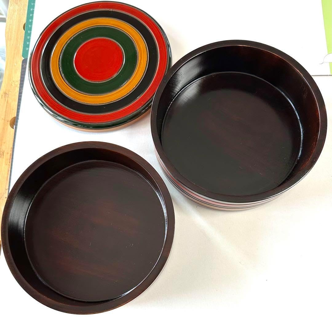 讃岐彫 三段重 丸重花文 木彫 お重 重箱 漆器 漆芸