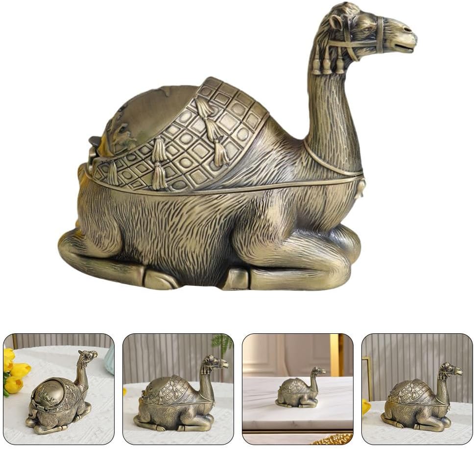 Veemoon Antique Metal Windproof Ashtray, Vintage Camel Ashtray with Lid Portable Table Animal Ash Tray Smokeless Ash Holder for Home Office Decoration Practical Man Women House Warming Gift