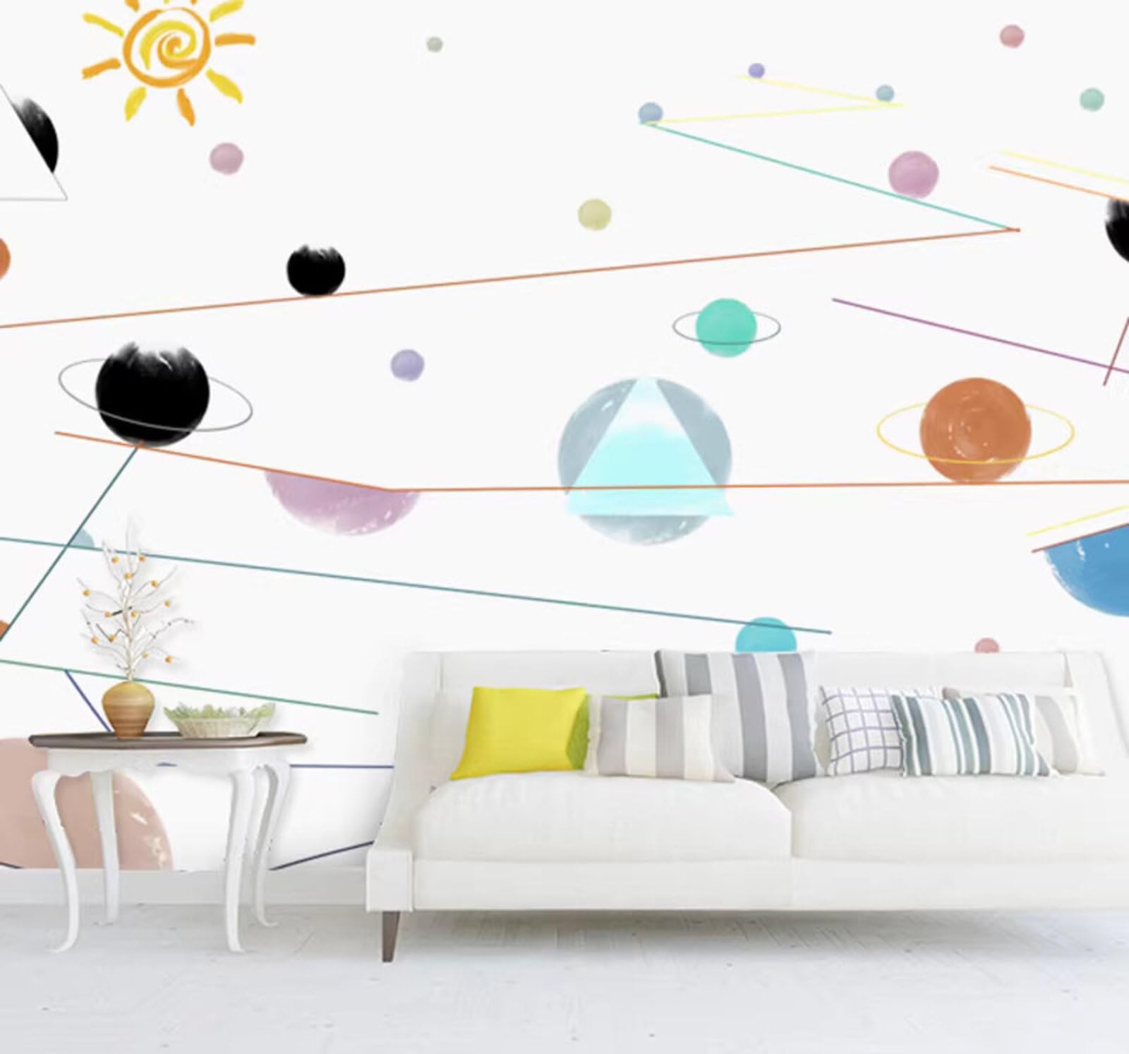 Cartoon Hand Drawn Space Universe Planets 3D Wallpaper Easy Install Feature Office Living Room Sofa Bedroom TV Background Wall Decoration-150cm×105cm
