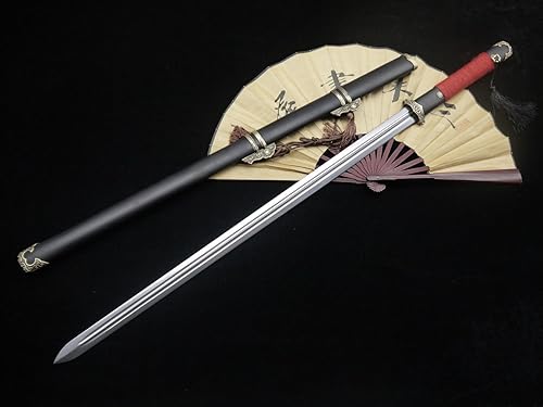 Miniatura 3 de Espada chinaTang jianhoja de acero de Damascovaina de madera negraaccesorios de latónespiga completalongitud 39 pulgadas