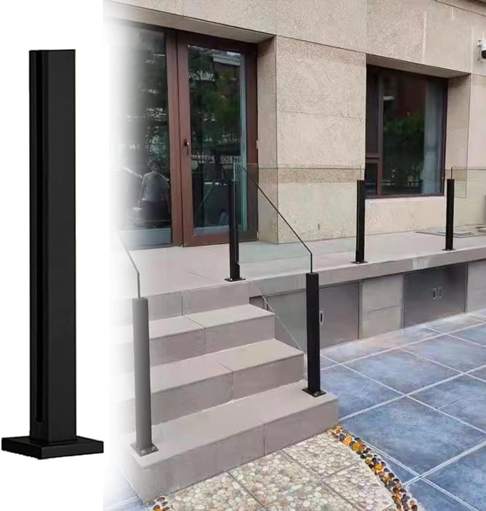 Pali per balaustre in vetro resistente, corrimano per scale in acciaio inossidabile nero, paletti panoramici per balaustre, per piattaforme corridoi e scale (dimensioni: 105 cm, colore: palo nero)