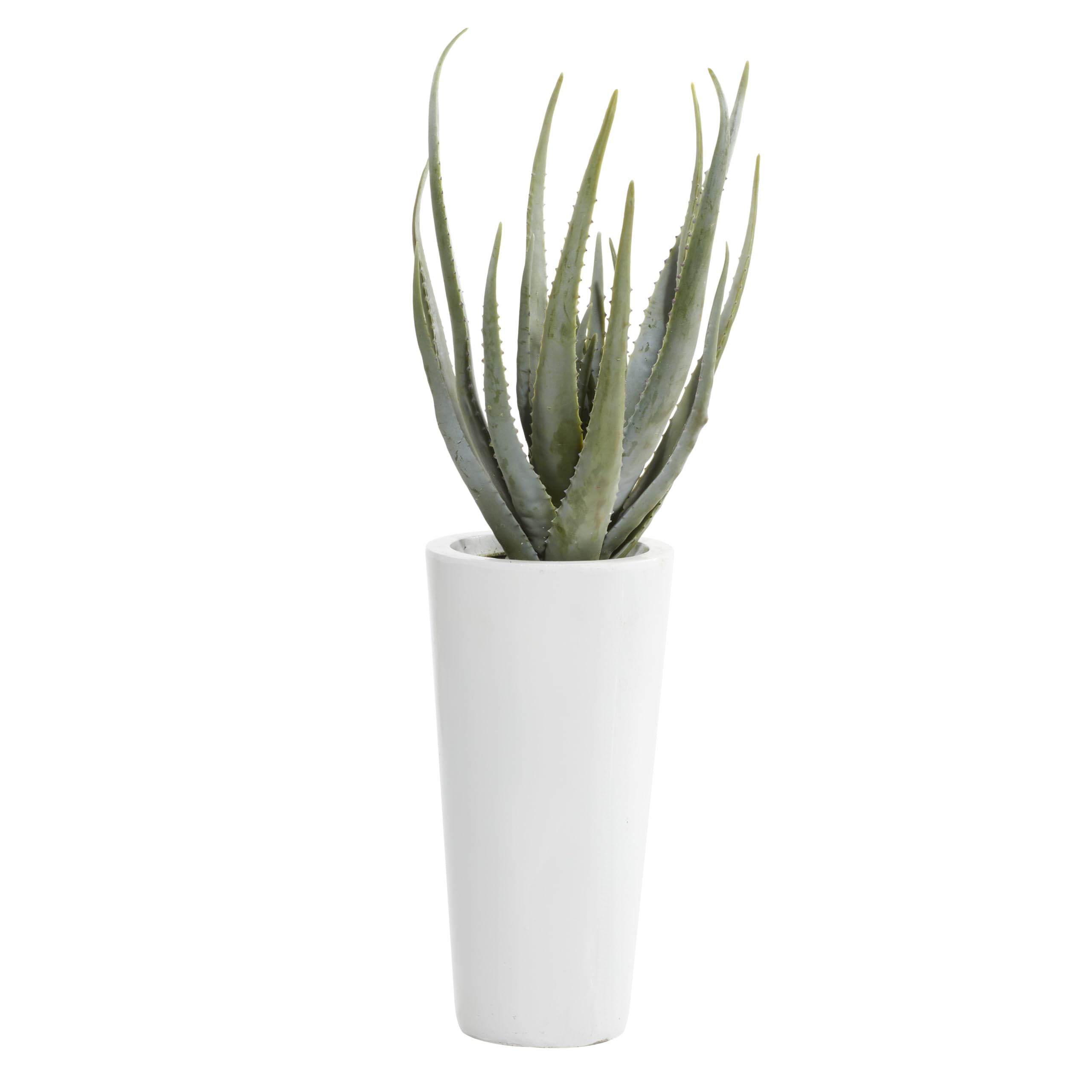 The Novogratz Faux Foliage Aloe Vera Artificial Plant with Realistic Leaves and White Fiberglass Pot, 15" x 14" x 34", Green