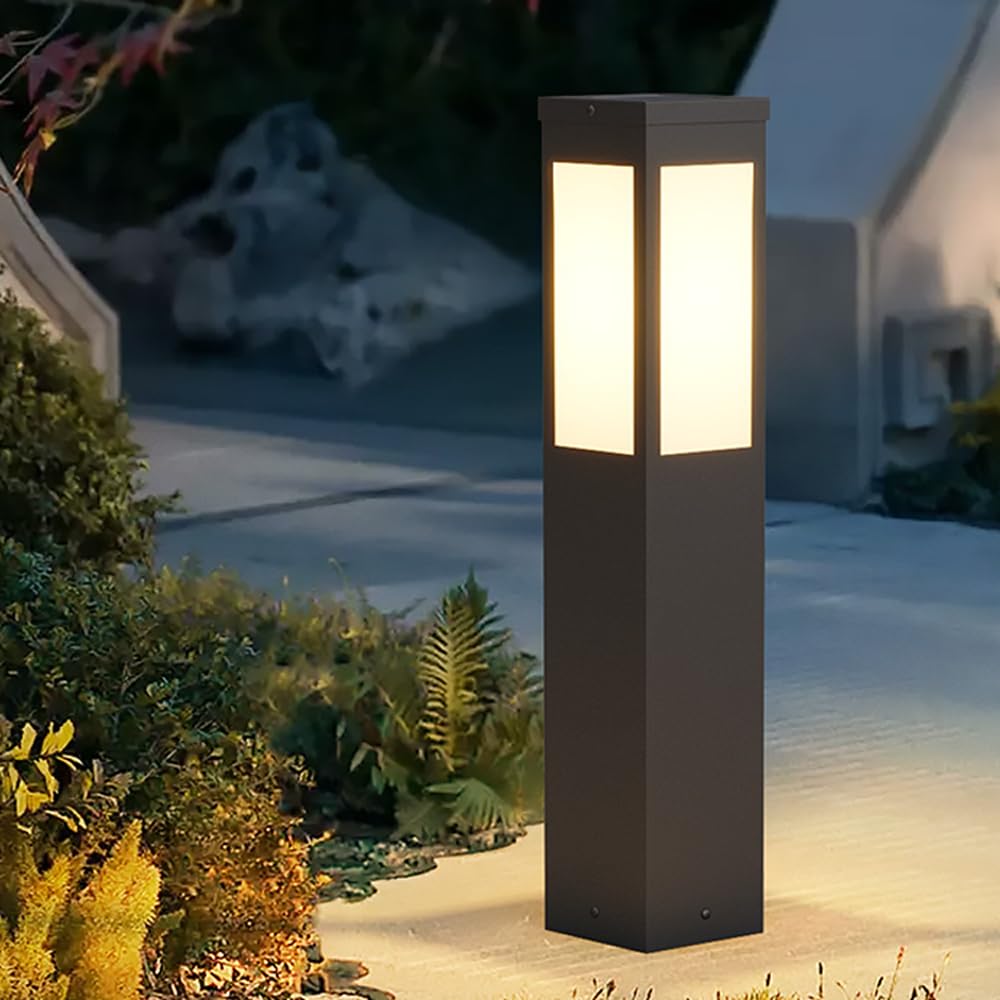 Yvamnad Multicolor Solar Landscape Path Light Black Housing Pathway Light Modern Bollard Lighting Solar Powered Led Driveway Outdoor Lighting Fixture Ip65 Waterproof Glass Garden Floor Lamp For Lawn Courtyard Post Lamp