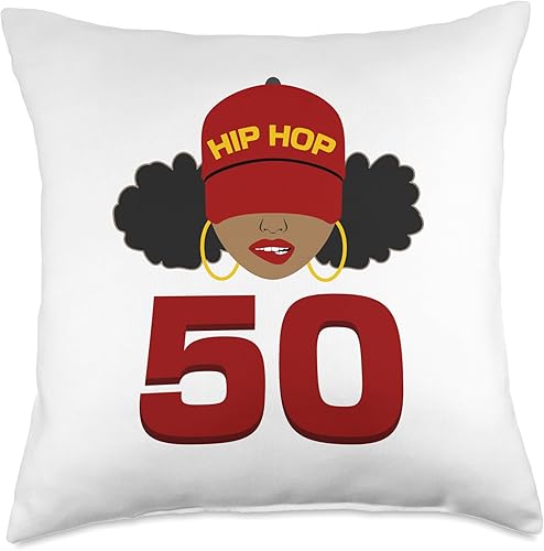 Hip Hop is 50 50th Anniversary Afro Puffs Black Women Throw Pillow, 18 x 18, multicolor