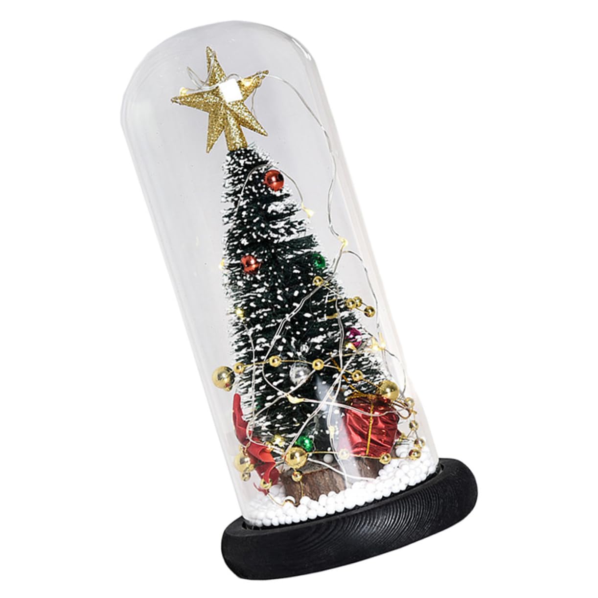 Ciieeo 1pc Led Christmas Atmosphere Lamp Decorative Tabletop Tree Light with Glass Cover for Holiday Parties Celebrations and Home Decor Warm Lighting for Cozy Ambiance