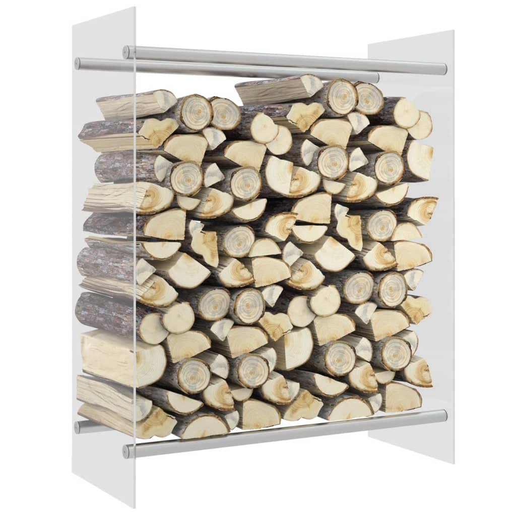 Brennholzregal 80x35x100 cm aus gehärtetem Glas und Stahl, moderner Kaminholzständer für Wohnzimmer, Kaminregal zur geordneten Holzlagerung, robustes Kaminholzregal