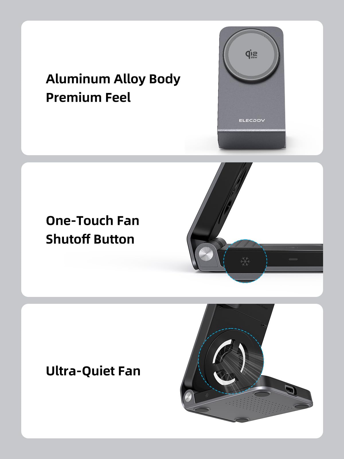 Magnetic Wireless Ladestation für Samsung mit Aktiver Kühlung, 3 in 1 Induktive ladestation für Samsung Galaxy S26 Ultra, Watch 8 & Buds 4. Kabelloses Ladegerät, Klappbar, mit Qi Android Handys