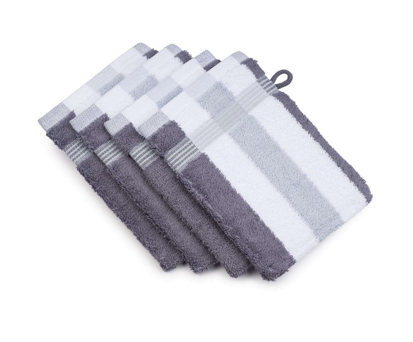 Gözze Waschhandschuh, 4er Set, 17/24 cm, New York Streifen, anthrazit/weiß/silber