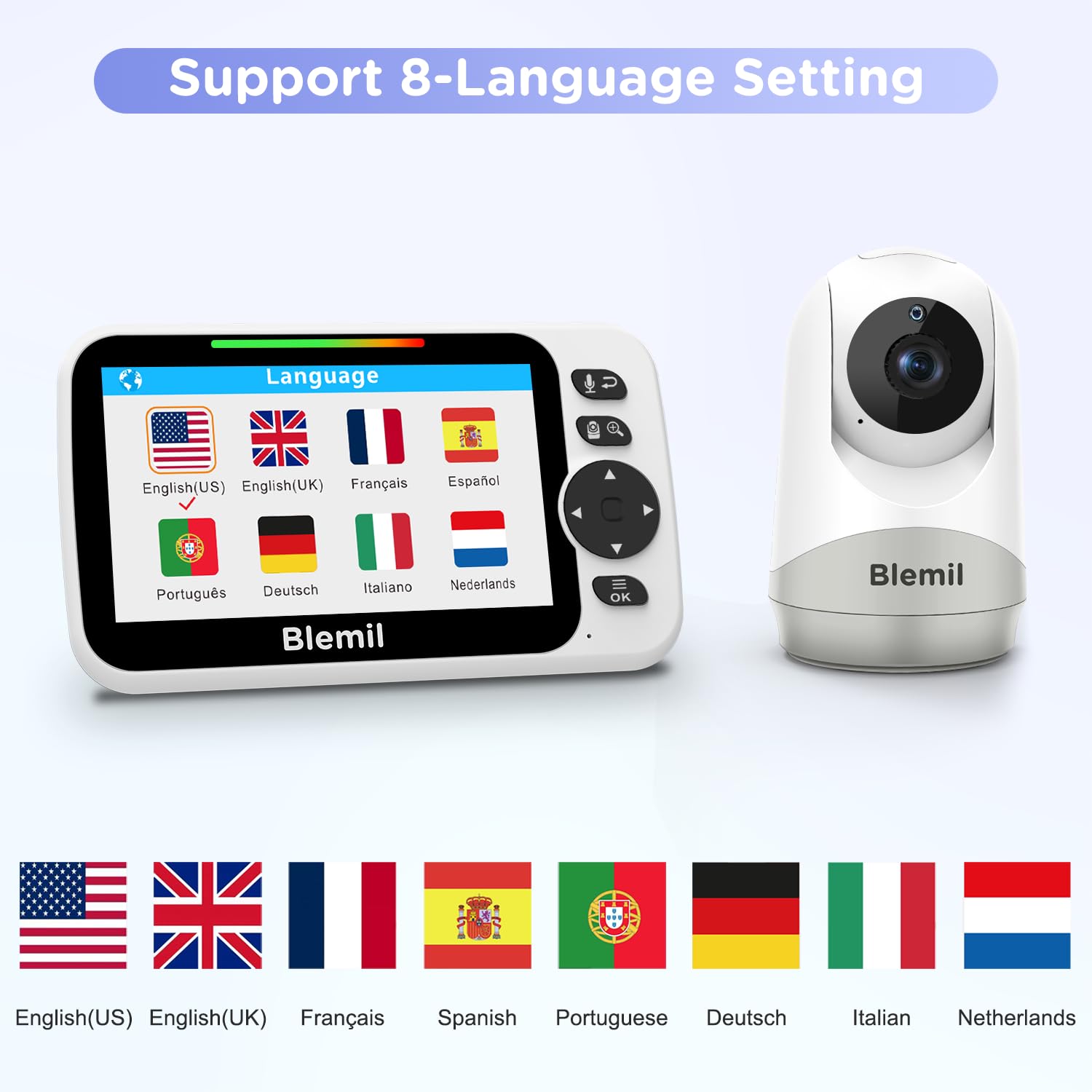 Blemil Video Baby Monitor 5" Schermo Diviso, Modello Aggiornato, No WiFi