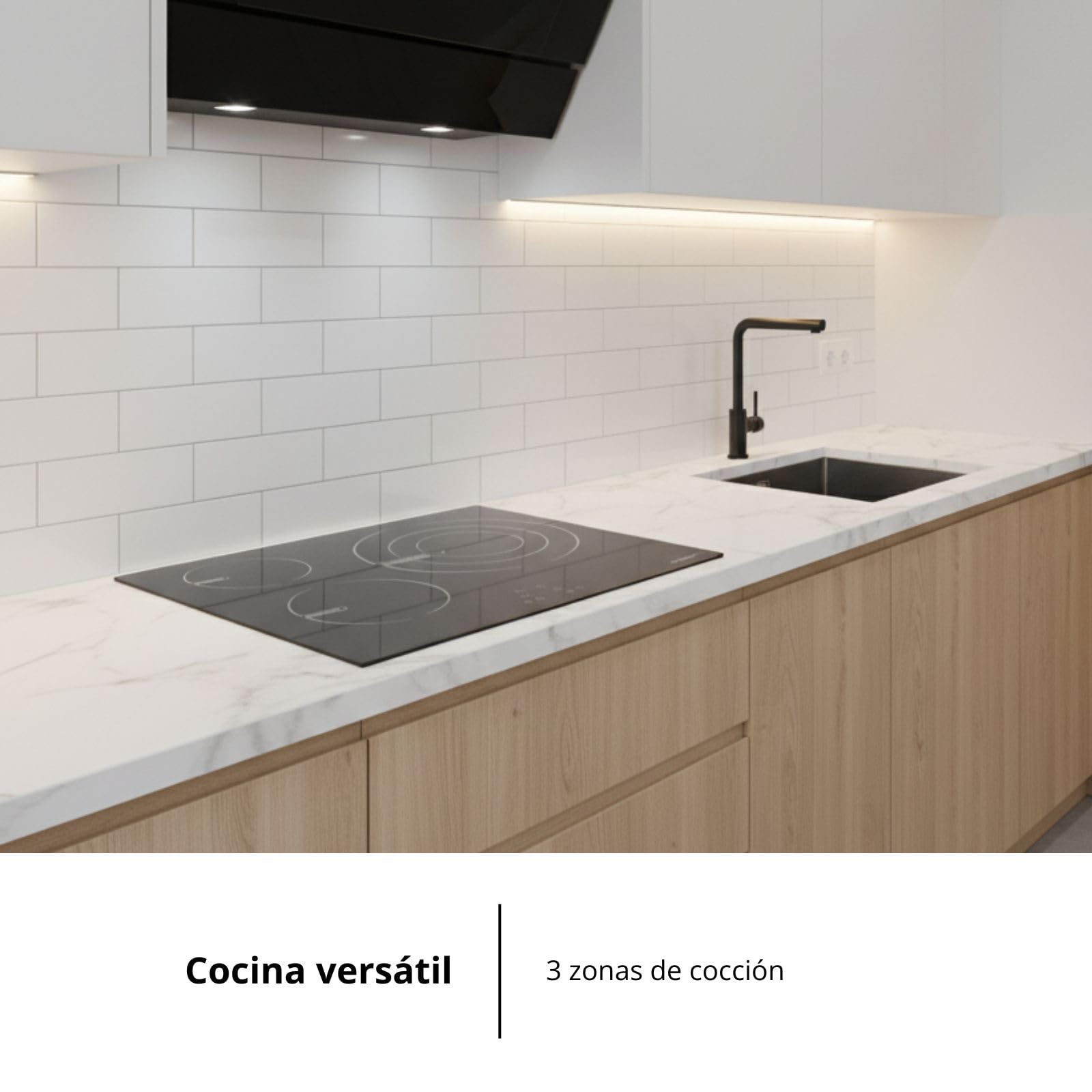Wytnij płytę szklaną ceramiczną | CCVG35BF | 59 x 52 x 6 cm | 3 strefy gotowania | Bardzo duży obszar 28 cm | 5700 W | sterowanie dotykowe | 9 poziomów mocy | automatyczne wyłączanie