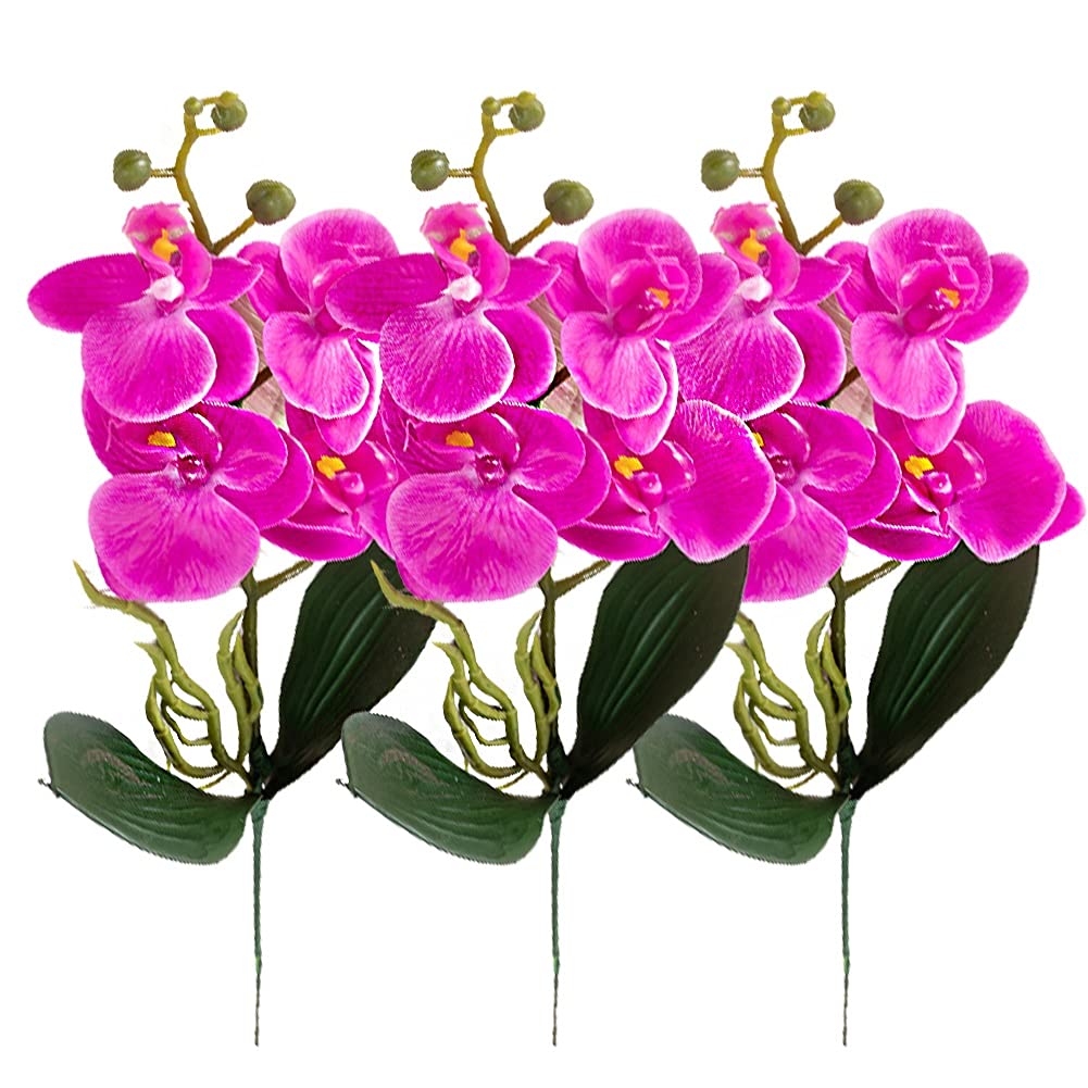 HAOSHICS 3Pcs Artificial Phalaenopsis Flowers Fake Orchid Flowers Real Touch Phalaenopsis for Table Centerpieces Home Wedding Party Decor (Four heads purple)