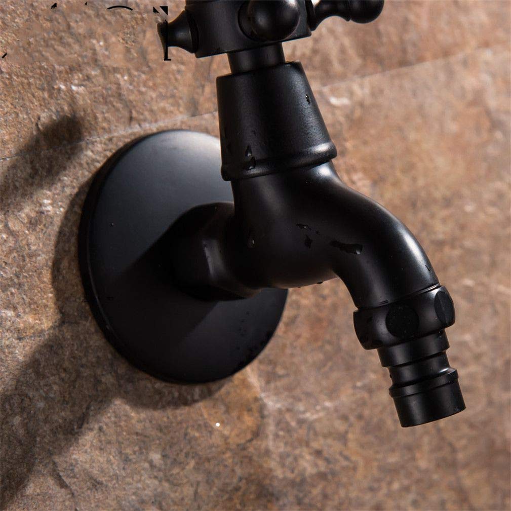 Schwarzes Messing Wandmontage Outdoor Garten Badezimmer Eckarmatur Retro Stil für Waschmaschine Bad WC Mop Pool Wasserhahn Kit