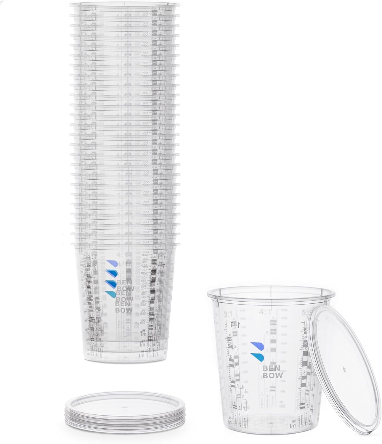 BenBow Tasse à mesurer professionnelle 25x 385ml avec 3x couvercle - graduations multiples - Gobelets gradués Gobelets de mélange pour peinture Gobelets de mesure pour peinture Gobelets de mélange