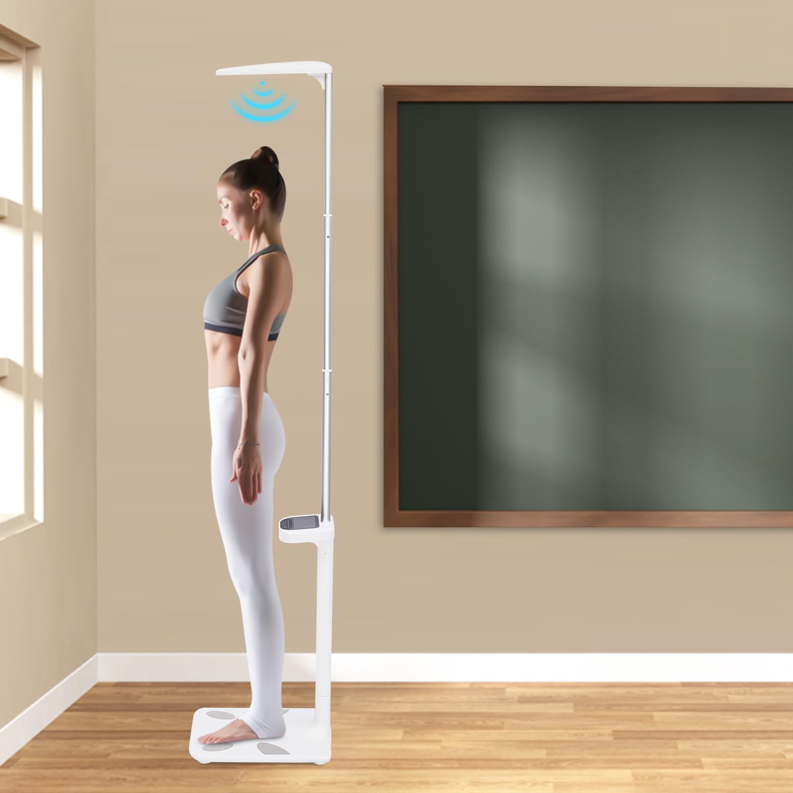 Bilancia digitale LCD, bilancia multifunzionale a ultrasuoni per altezza e peso, strumento di misurazione del grasso corporeo, funzione vocale e dati su peso, altezza, obesità, BMI, per case, scuole