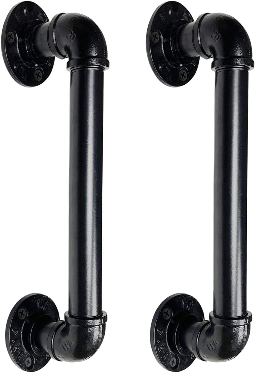 Industrial Pipe Door Pull Handle 12 Inch, Black Rustic Industrial Grab Bar, Towel Bar, Antique Rustic Cast Iron Handrail for Stairs, Gate, Garage