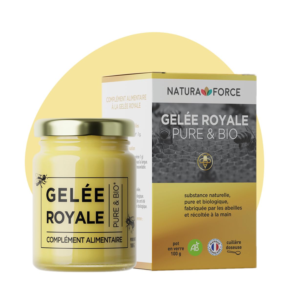 Gelée Royale Bio 100% Pure 100g - Complément Alimentaire Naturel - Énergie, Immunité, Vitalité - Riche en Vitamine B