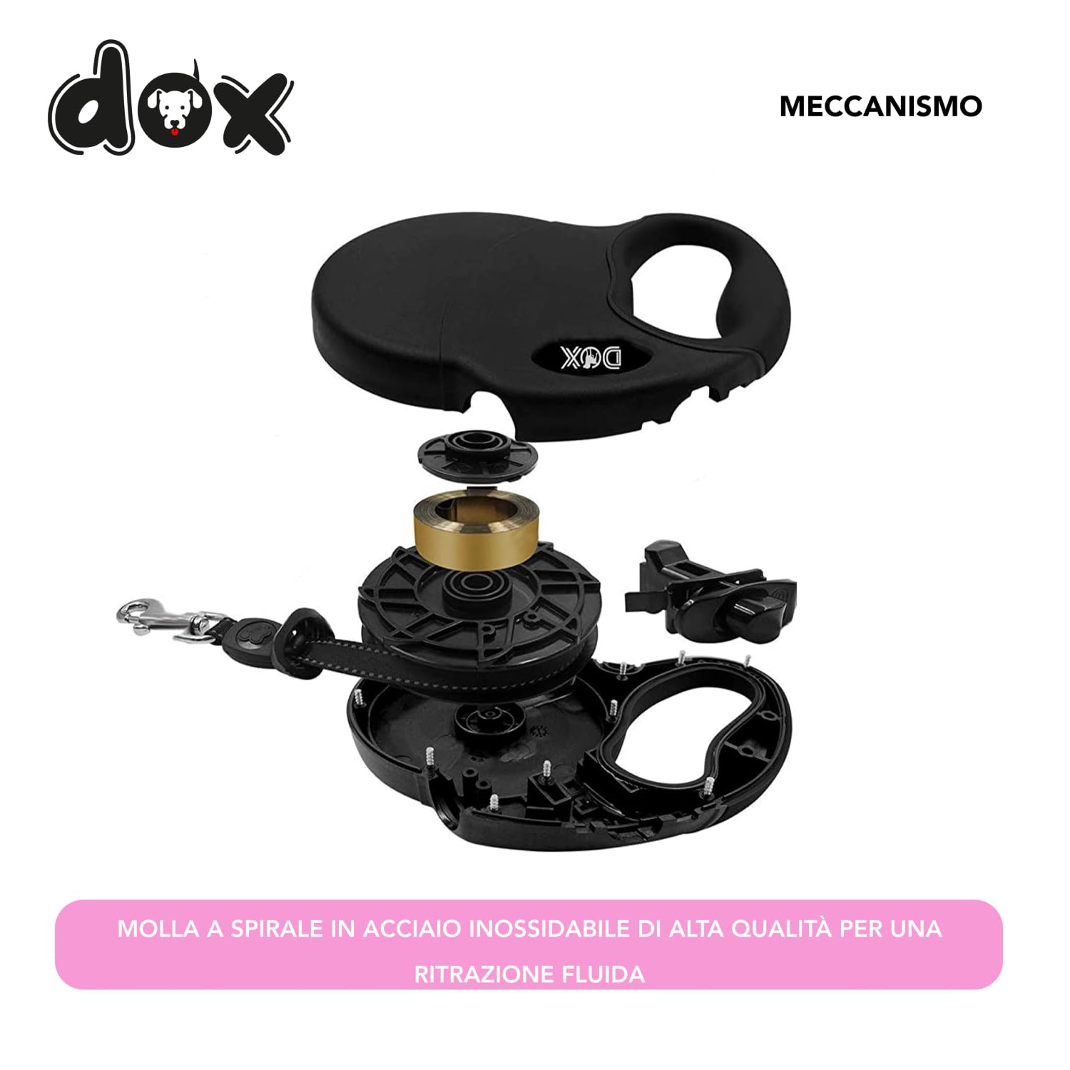 DDOXX Guinzaglio per Cani Allungabile | Colori e Misure Diverse | per Cani Piccoli e Grandi | Accessori Cane Guinzaglio a Bretella Retraibile | Guinzaglio per Gatti e Cani | L, 5 m, Fino a 50 kg, Rosa