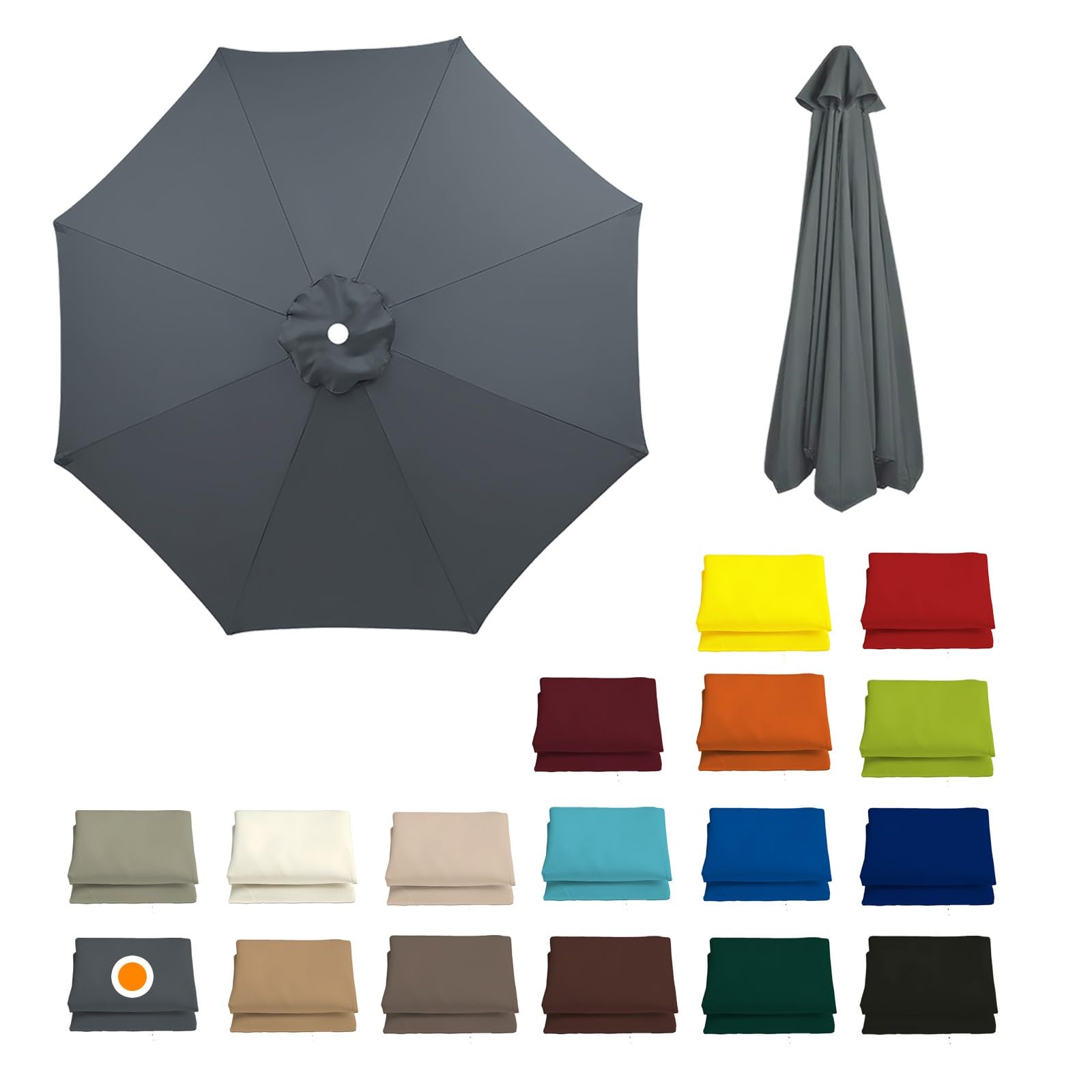230CM/270CM/300CM + 8 Arms Patio Umbrella Replacement Cloth Canopy Cover Waterproof Garden Replacement Parasol Fabric Cover Outdoor Table Market Yard Umbrella Top Cantilever Umbrella Canopy(Gray,230CM