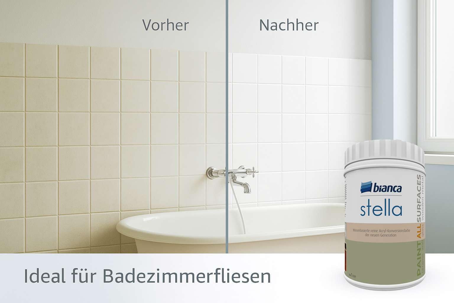 Bianca Stella Fliesenfarbe Ohne Schleifen - Wasserbasierter Parfümierter Fliesenlack für Badezimmer, Küche, Bodenfliesen, Wandfliesen - Anthrazit, Glänzend, Kratzfest, Hochdeckend, 1000ml